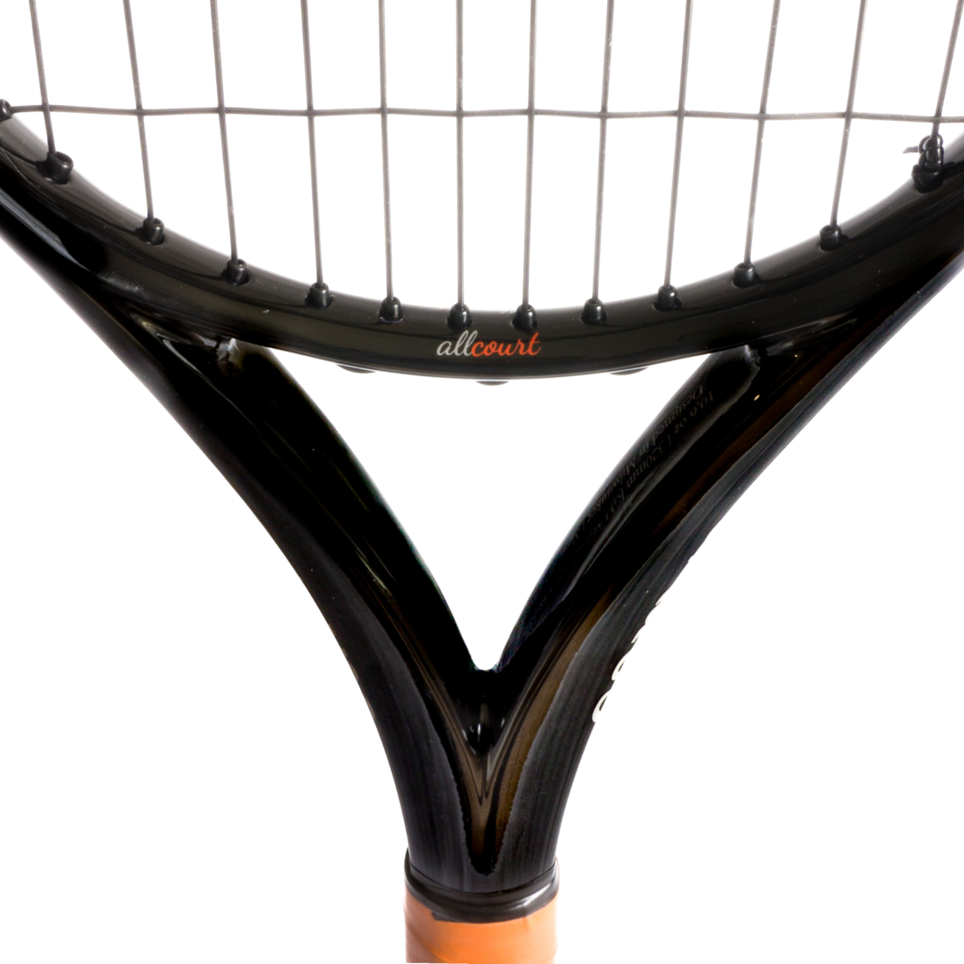 Carve Sports AllCourt 100 tennis racket throat view white background soft shadows
