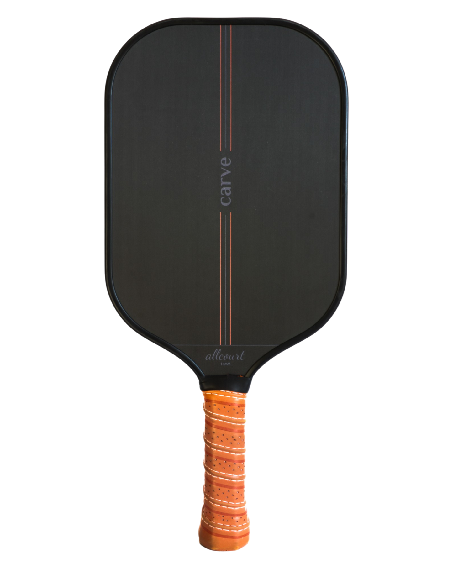 Carve Sports AllCourt Paddle, 7.9 oz with triple-layer raw carbon face, 6mm polypropylene core, thermoformed foamed perimeter, and ridged synthetic leather grip for power and precision.