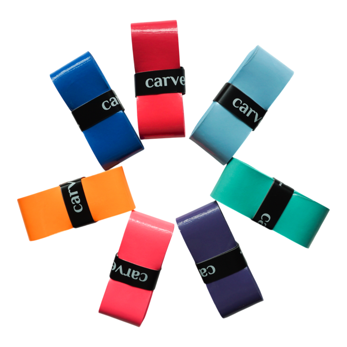 Colorful Carve Sports overgrip with 7 bold shades, high-tack finish, and long-lasting feel—perfect for tennis, pickleball, or any racket sport.