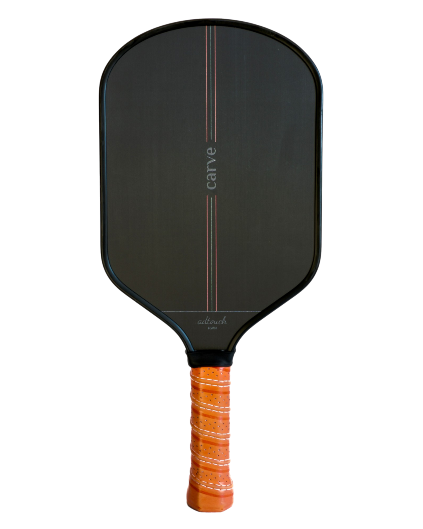 Carve Sports AdTouch Paddle, 8.1 oz with triple-layer raw carbon face, 6mm polypropylene core, thermoformed foamed perimeter, ridged synthetic leather grip, and hybrid aerodynamic shape for superior touch and control.
