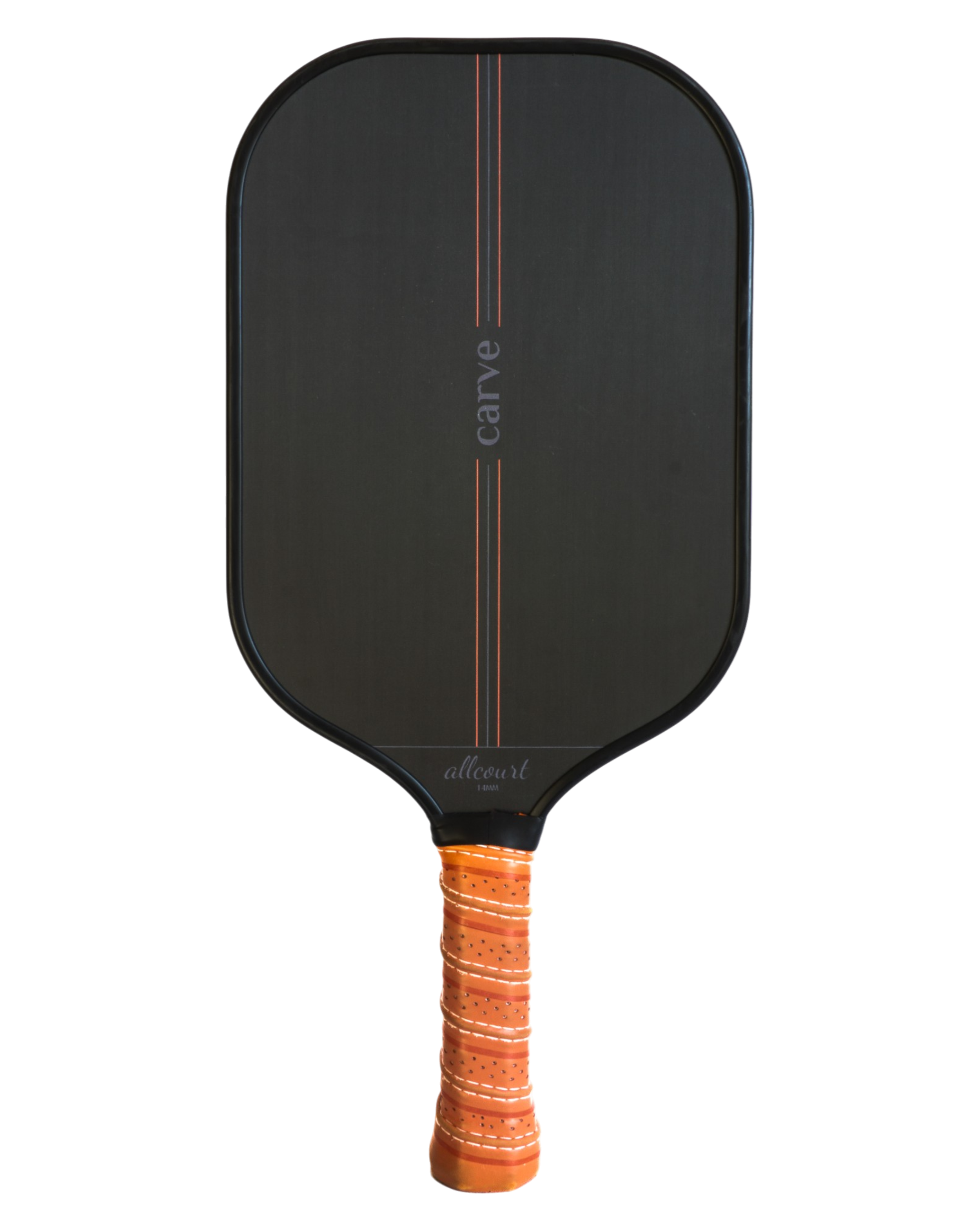 Carve Sports AllCourt Paddle, 7.9 oz with triple-layer raw carbon face, 6mm polypropylene core, thermoformed foamed perimeter, and ridged synthetic leather grip for power and precision.
